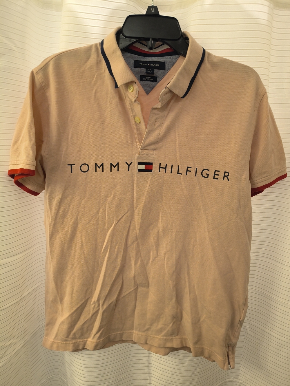 Tommy Hilfiger Beige Polo with Logo and Contrast Trim